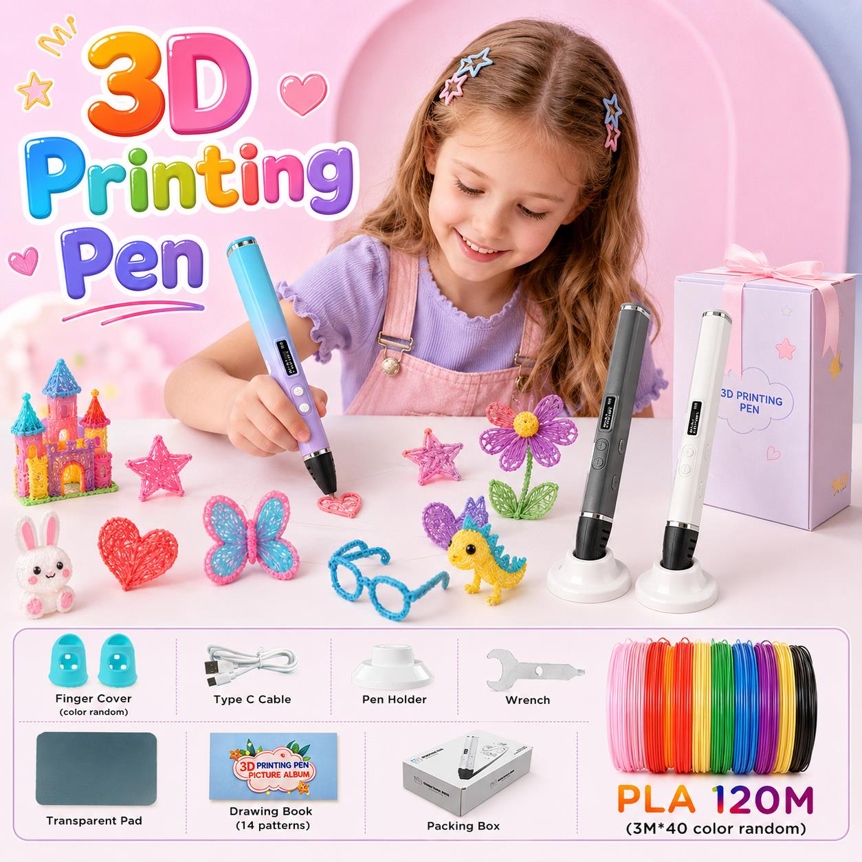 3D Printing Pen For Kids - ปากกาพิมพ์ 3 มิติ สำหรับเด็ก พร้อมพอร์ตชาร์จ Type-C