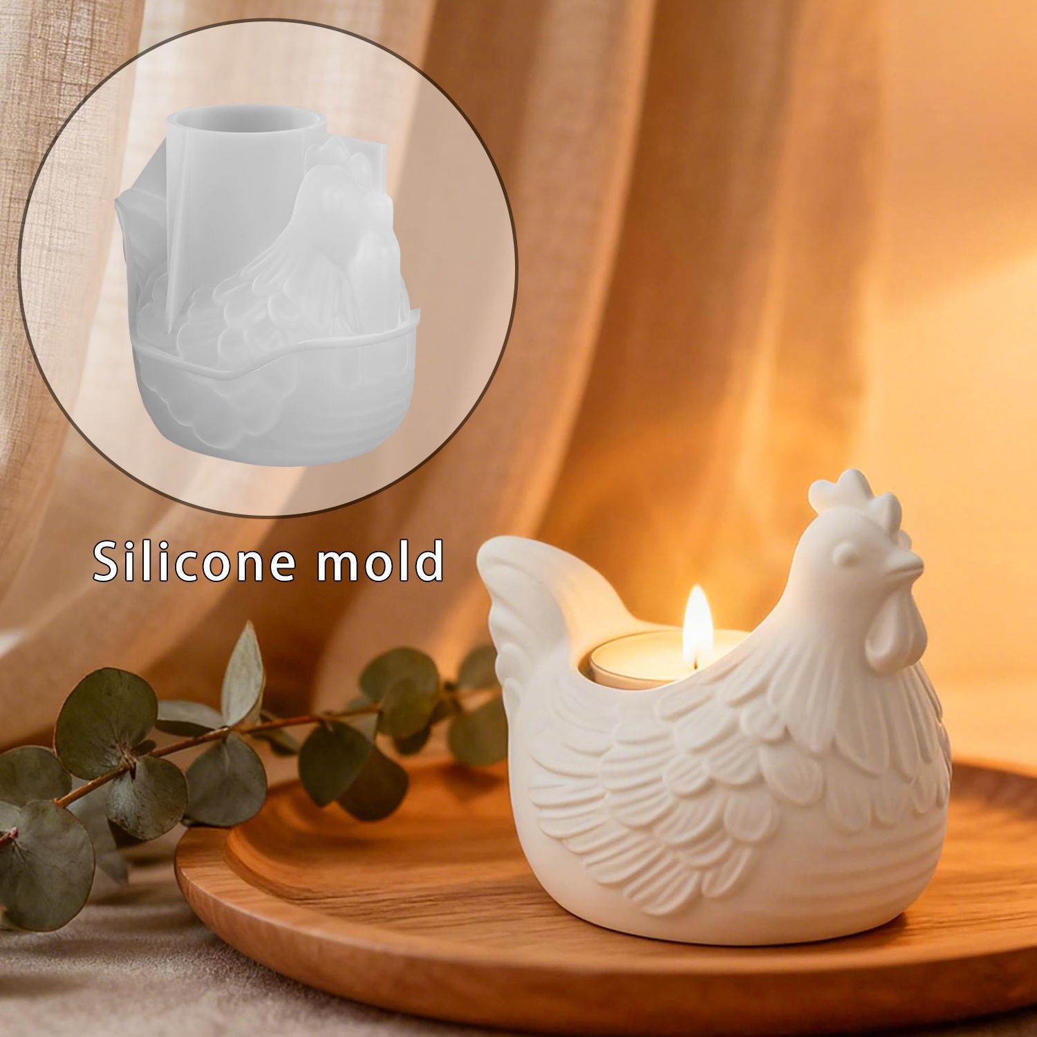 3D Printing With Silicone - แม่พิมพ์เรซิ่นอีพ็อกซี่รูปไก่ตัวน้อย 3 มิติ สำหรับทำที่ใส่เทียน, ของตกแต่งรูปไก่ปูนปลาสเตอร์, แม่พิมพ์ซิลิโคนสำหรับทำที่ใส่เทียน,